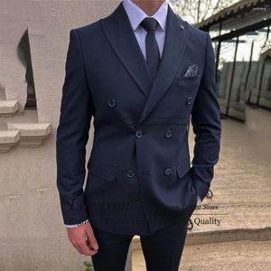 Erkekler Klasik lacivert Erkekler İçin Klasik lacivert Çifte Resmi İş Blazer Düğün Damat Smokin 2 Parça Ceket Pantolon Terno Maskulino