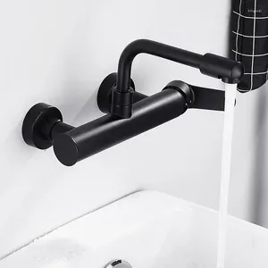 Kitchen Faucets Faucet Brass Black Sink Mixer Tap & Cold Single Handle Wall Mounted Washing Basin Rotating Mop Laundry