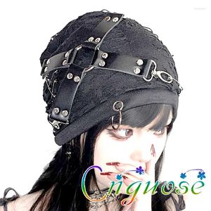 Berets 2024 Y2K Punk Style Black Hole Rivet Hat Hooded Brimless For Womens Cross Women's Hats