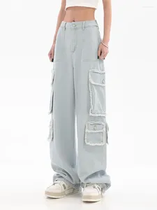 Kvinnors jeans kvinnor harajuku y2k hög midja streetwear baggy byxor rakt löst bred benficka avslappnad elegant