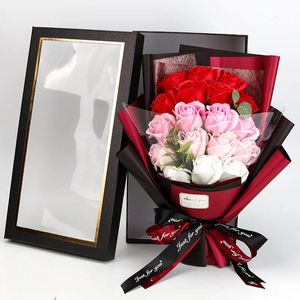 Artificial Soap Flower Rose Bouquet Gift Bags Valentines Day Birthday Wedding Home Decor 18 box 240122