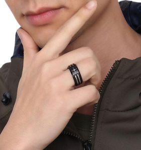 Titan rostfritt stål ringer kompassen med cool tråd män pojke punk rock ring svart smycken gåva6235448