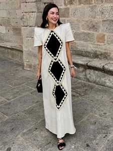 Abiti da festa Estate stampato ricamo geometrico vestito da vacanza patchwork da donna allentato o collo da donna con spalline abiti femminili