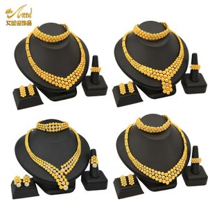 ANIID Nigerian Jewelry Set For Women Wedding African 24K Gold Color Dubai Jewellery Bridal Ethiopian Necklace And Earrings Sets 240123