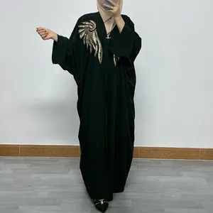 Abbigliamento etnico F341Ricamo Abaya Tessuto sottile Maniche a pipistrello Kimono oversize Donne musulmane Dubai Hijabi islamico Robe Ramadan Eid