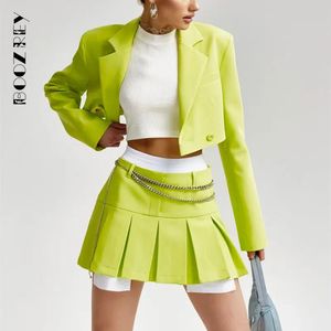 Boozrey Fall Women Blazer Suit Two Piece Set Turndown Collar Blazers Tops och veckade kjolar Femme High Street Y2K Outfits 240202