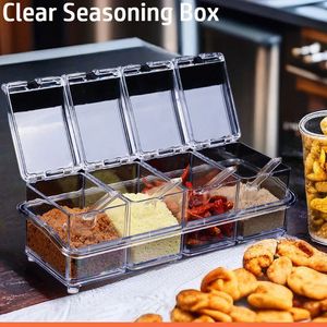 Kitchen Clear Seasoning Box Set Organizer Storage Boxes Spices Jar Sugar Salt Bottle With Spoon Accessories 240125