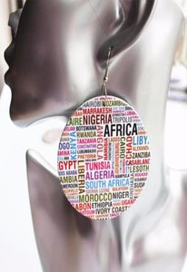 5 Pair Whole African Country Name Round Wooden Earrings Drop For Women Party8283052