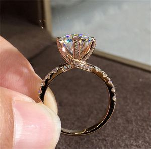 18K Rose Gold Biżuteria Biała NTURL Cyrkon Pierścień dla kobiet okrągły shpe nillos de bizuteri kamień 18 K Rose Gold Dimond Pierścienie 4750744