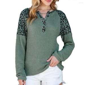 Blusas femininas mulheres com decote em v waffle camisola leopardo impressão v pescoço textura pulôver primavera casual topo