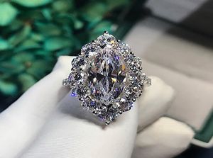 Flower Marquise Cut 4CT Simulated Diamond CZ Ring 925 Sterling Silver Engagement Wedding Band Rings for Women Party Jewelry Gift2734878