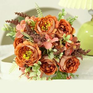 Flores decorativas flor artificial elegante peônia para casa decoração de festa de casamento realista falso arranjo floral bonito