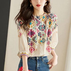 Blusas femininas moda luxo senhoras chiffon camisa estilo frança mulher impressão blusa primavera verão meia manga topos blusa mujer