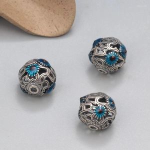 Luźne kamienie szlachetne 925 srebrna szkliwa mała kwiat okrągłe dystansowe koraliki vintage puste koraliki ręcznie robione materiały do ​​tworzenia biżuterii