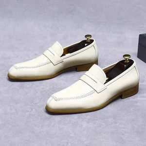 Dress Shoes Casual Leather Men's Business Cowhide Beige White Large Size