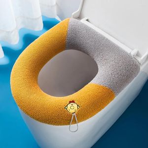Toilet Seat Covers 1PCS Cute Cartoon Lid Thickened Soft Warm Handle Cover Reusable Washable Pad Bathroom Supplies