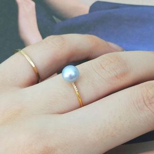 Cluster-Ringe, 14 Karat Gold gefüllt, weiße blaue Perle, Zirkon, natürlicher Süßwasser-Damenring, feiner Hochzeits-Brautschmuck