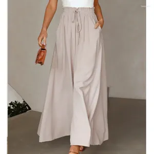 Kvinnor Pants Casual Wide Ben for Women Loose Summer Fashion High midja Ladies Trousers Elegant Apricot Baggy Pantalon 25112