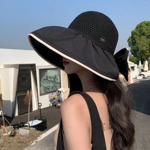 Bollkåpor Big Brim Sun Hat Splice Basin Metal Letter M Black Adhesive Protection and Sunshade UV