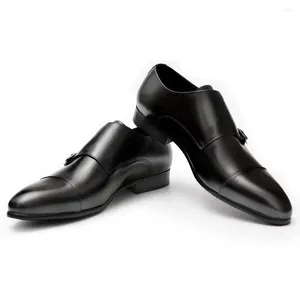 Классические туфли мужские 2024 кожаные монки в деловом стиле с пряжкой из воловьей кожи