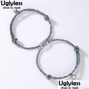 Цепочка Uglyless 1 пара браслетов для влюбленных «Бесконечность» Регулируемый веревочный браслет для пар 925 Sier Mountain Wave Бисер Магнит Ювелирные изделия Drop D Dhisn