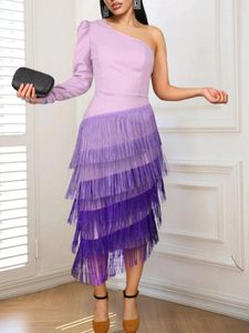 Casual Dresses Aomei Purple Sexy Tassel Women One Shoulder Midi Fringe Robes African Oregelbundet lapptäcke Big Size Event Party Vestidos