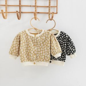 2024 Spring Autumn Korean Baby Girls Cardigan Sweet Flower Fragmentary Long Sleeve Children Coat Versatile Kid Tops 240124