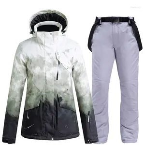 Giacche da sci Giacca da sci invernale da donna Pantaloni Abbigliamento da snowboard impermeabile antivento Pantaloni Tuta addensata super calda per la guida in montagna