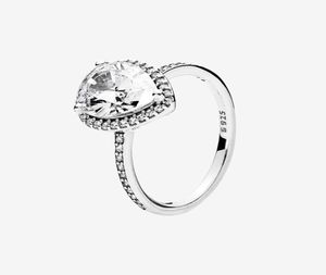 Big CZ diamond Wedding RING Women Girls Engagement Jewelry with box set for Sterling Silver Sparkling Teardrop Halo Ring8077459