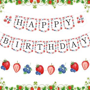 Party Decoration Strawberry Happy Birthday Banner Theme 1st Decorations Berry Sweet Supplies for Girl