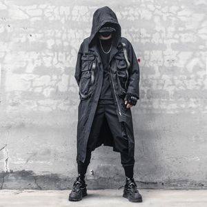 Trench coat sopra il ginocchio impermeabile allentato con cappuccio lungo di marca di moda personalizzata nero scuro moda autunnale mantella sottile da uomo 240122