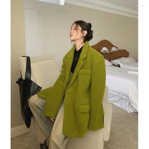 Women's Suits Design Sense Twill Avocado Green Large Edition Woolen Suit Jacket Winter Thickened Quilted Cotton High-grade Coat