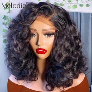 Melodie Transparent Short Bob Body Wave 134 136 Spets Front Human Hair Wigs Frontal Glueless Ready to Wear 55 Stäng peruk 240127