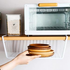 Kitchen Storage Wire Under Shelf Basket Embedded Thicken Wrought Iron Table Cabinet Hanging For Bedroom