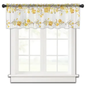 Занавеска с цветами и растениями, акварельные желтые кухонные шторы, прозрачные тюлевые занавески, короткие шторы для гостиной, домашнего декора, вуаль