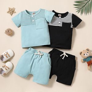 Conjuntos de roupas CitgeeSummer Criança Bebê Meninos Shorts Set Manga Curta Listrada T-shirt Elástica Cintura Outfit Roupas