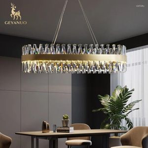 Pendant Lamps All Copper Modern Light Luxury Simple Crystal Lamp Dining Room Living Rectangular