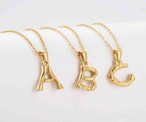 Halsbandsstjärna samma stil hiphop 18k guldpläterad rostfritt stål metall bambu 26 alfabetet az minimalistiska kvinnors inledande brev 4944399