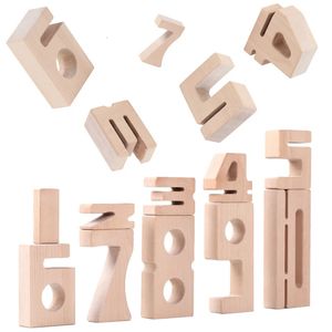 1-10 blocos de modelo digital de madeira crianças educação números empilhamento brinquedos jogos de matemática grandes blocos digitais sem pintura suave brinquedos de madeira 240124