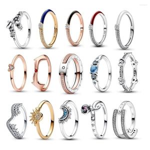 Cluster Rings Sun and Moon Shining Love Ring för original med S925 logotyp Par Charm Women's Sterling Silver Jewelry