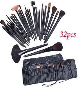 32 PCS kosmetiska ansiktsminskning Brush Kit Professional Wool Makeup Borsts Tools Set With Black Leather Case Top Quality8936767