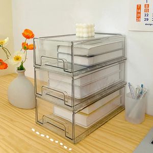 Desktop Storage Box Drawer Type Dammtät klar plast Stackbar flodande DIY -containerarrangörer 240125