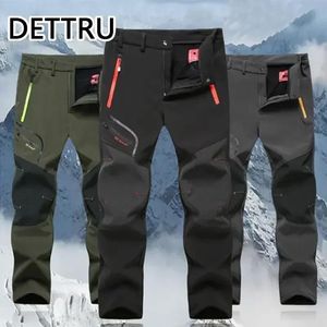 Men Winter Fleece Waterproof Outdoor Elastic Pants Soft Shell Camp Fish Trekking Climb Hiking Sport Travel Training Run Trousers 240125