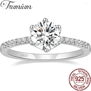 Cluster Anéis Trumium 1.2ct Top Quality 925 Sterling Silver para Mulheres Elegante Rodada Espumante 5a CZ Casamento Banda Noivado Jóias Presente