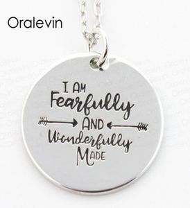 I AM FEARFULLY AND WONDERFULLY MADE Hand Stamped Engraved Inspirational Quote Pendant Charms Necklace Gift Jewelry 22MM 10PcsLo7343914683