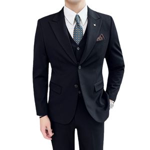 Abiti da uomo spessi Set Autunno Inverno Sciolto Taglie forti Abiti da cerimonia da sposa Business Fashion Risvolto Gilet da festa Pantaloni Completo Abiti a tre pezzi