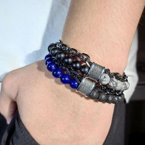 Strand Elviragirl 1 Stück Herren Tigerauge Stein Perlen Armband Edelstahl Rotguss Gliederkette Yoga Männlicher Schmuck