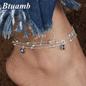 Anklets btuamb 2 färg turkiska pärlor onda ögon tassel anklets för kvinnor pulseras tobilleras mujer pendell anklet armband fot smycken yq240208