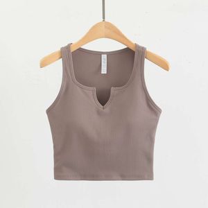 Lu wyrównuj sport głębokie szyję wyrównanie kobiet przycięte zbiorniki szwane średnie średnie wsparcie Slim Shirts Wbudowane półki Bra Top LL Jogger Vest Lemon Ll Jogger LU-08 2024