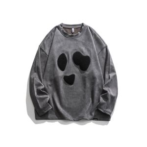 Erkek Tişörtler Bahar Akıllı Soyut Panda Nakış Süet Crewneck Hoodie Trendleri Erkekler ve Erkekler İçin Soyuklu Bol Gözler